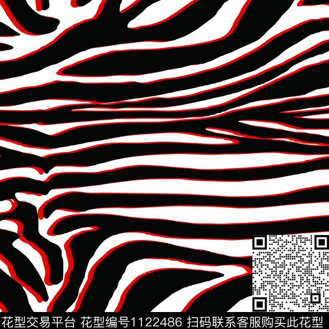 斑马纹.jpg - 1122486 - 斑马纹 黑白花型 红花 - 数码印花花型 － 女装花型设计 － 瓦栏