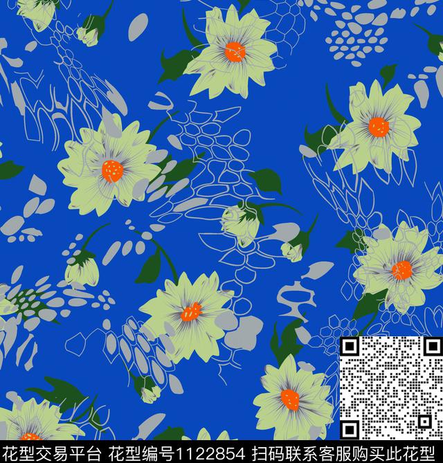 025-1.jpg - 1122854 - 涂鸦 花卉 几何 - 传统印花花型 － 女装花型设计 － 瓦栏