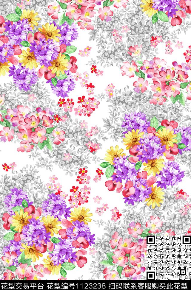 3260574881-42.jpg - 1123238 - 抽象 花卉 白底花 - 传统印花花型 － 女装花型设计 － 瓦栏