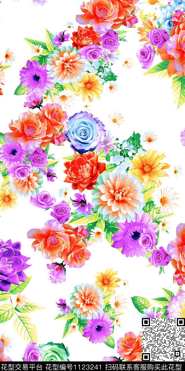 3260574881-45.jpg - 1123241 - 抽象 花卉 白底花 - 传统印花花型 － 女装花型设计 － 瓦栏