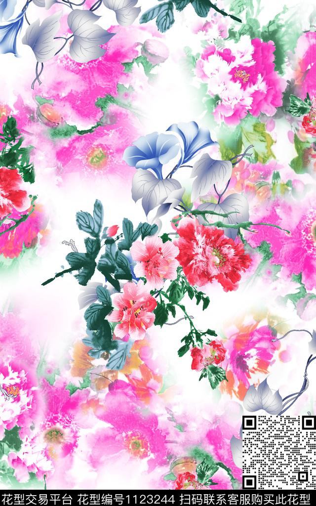 3260574881-48.jpg - 1123244 - 抽象 花卉 白底花 - 传统印花花型 － 女装花型设计 － 瓦栏