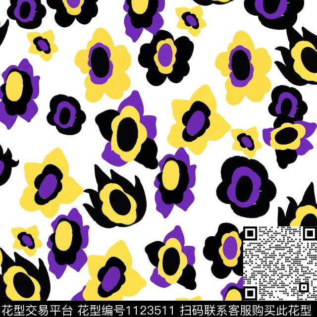 黄紫花.jpg - 1123511 - 手绘花卉 数码花型 秋冬花型 - 数码印花花型 － 女装花型设计 － 瓦栏