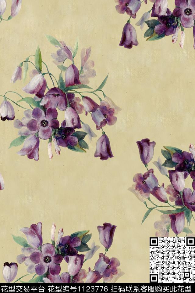 紫花卉-分层.jpg - 1123776 - 几何 花卉 1/2接 - 数码印花花型 － 女装花型设计 － 瓦栏