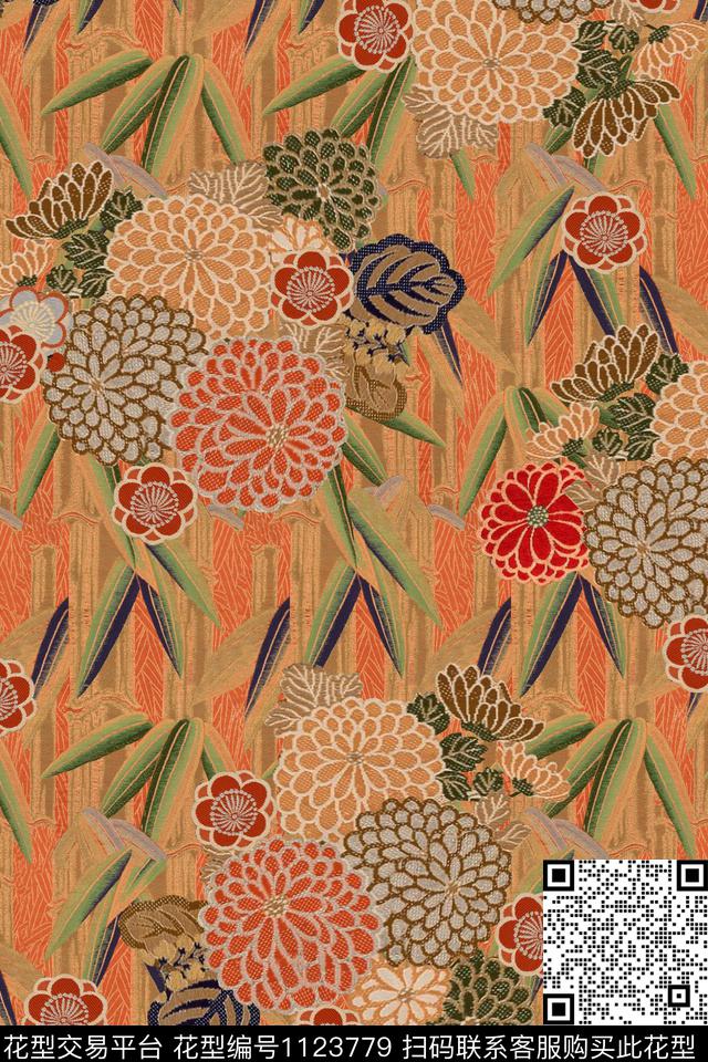 刺绣竹-分层.jpg - 1123779 - 几何 花卉 1/2接 - 数码印花花型 － 女装花型设计 － 瓦栏