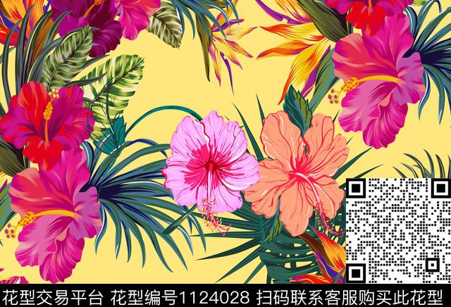 花卉木槿花大牌风数码印花花型下载（图片编号: 1124028） - 瓦栏（Walan）