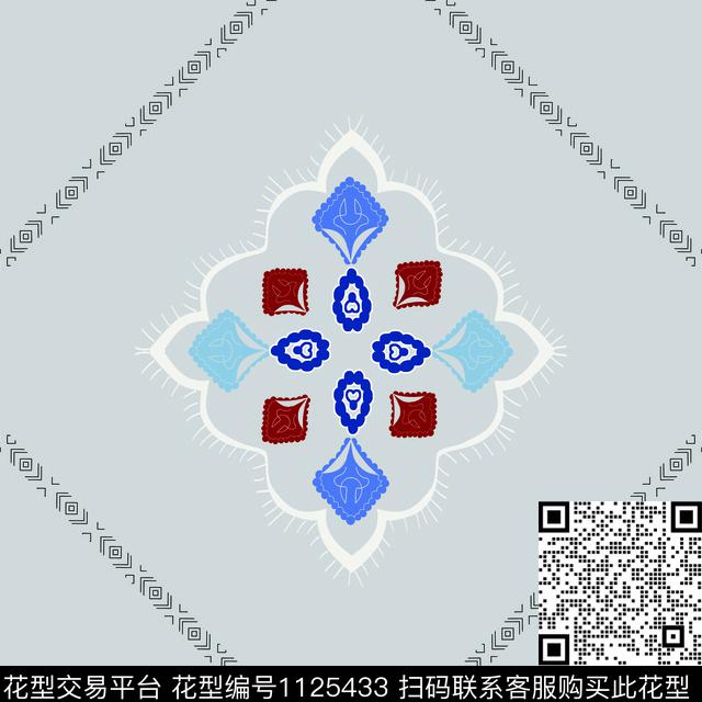 民族风3.jpg - 1125433 - 古典花纹 民族风 回形 - 数码印花花型 － 方巾花型设计 － 瓦栏
