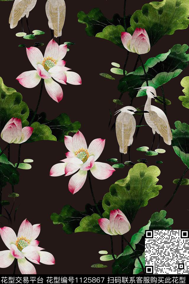 刺绣荷花-分层.jpg - 1125867 - 数码花型 花卉 1/2接 - 数码印花花型 － 女装花型设计 － 瓦栏
