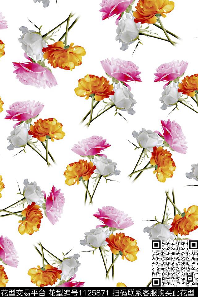 18074-2.jpg - 1125871 - 女装 手绘花卉 玫瑰花 - 数码印花花型 － 女装花型设计 － 瓦栏