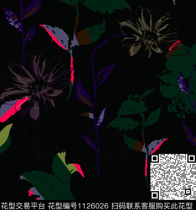 抽象趣味简约数码印花花型下载（图片编号: 1126026） - 瓦栏（Walan）
