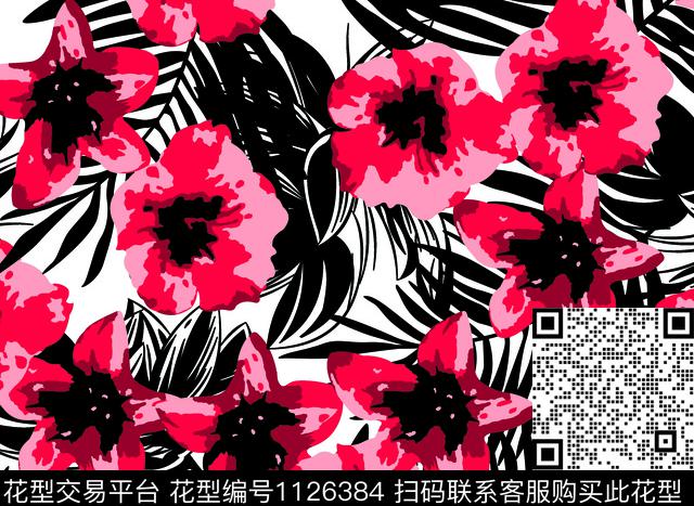 1822-花黑叶.jpg - 1126384 - 手绘花卉 数码花型 花卉 - 数码印花花型 － 泳装花型设计 － 瓦栏