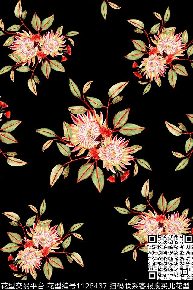 A181007.jpg - 1126437 - 数码花型 黑底花卉 民族风 - 数码印花花型 － 女装花型设计 － 瓦栏
