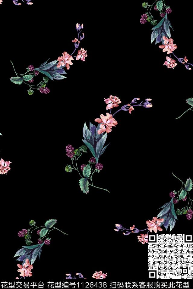 A181005.jpg - 1126438 - 数码花型 黑底花卉 民族风 - 数码印花花型 － 女装花型设计 － 瓦栏