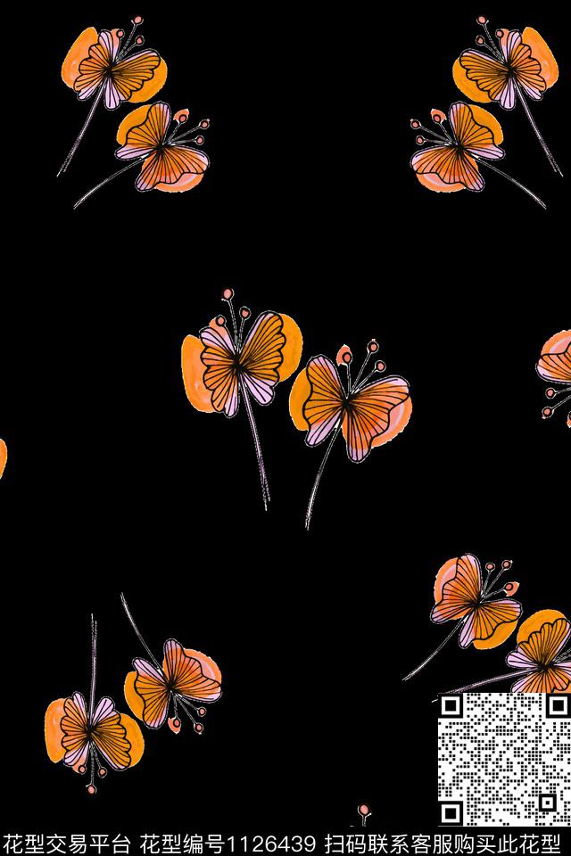 A181008.jpg - 1126439 - 数码花型 黑底花卉 民族风 - 数码印花花型 － 女装花型设计 － 瓦栏