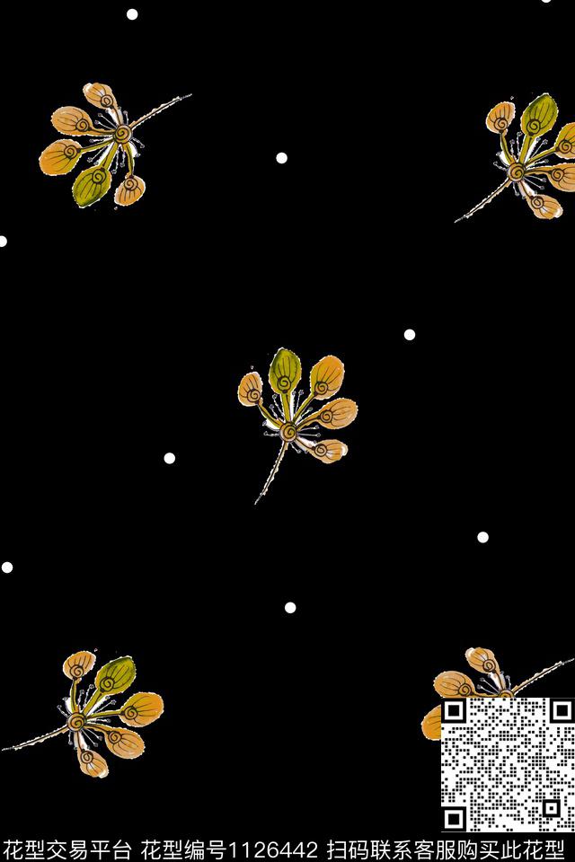 A181009.jpg - 1126442 - 数码花型 黑底花卉 民族风 - 数码印花花型 － 女装花型设计 － 瓦栏