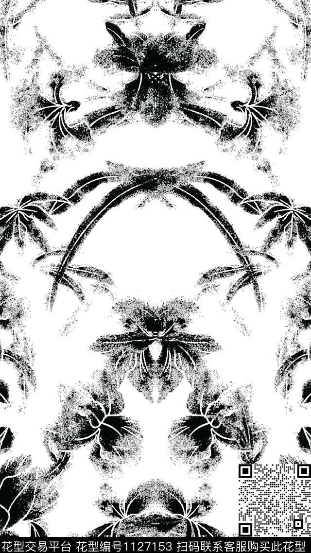 b7.jpg - 1127153 - 花卉 黑白花型 对称花 - 数码印花花型 － 童装花型设计 － 瓦栏