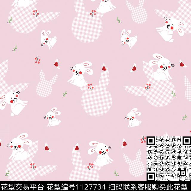 兔子.jpg - 1127734 - 手绘 卡通动物 童装 - 数码印花花型 － 童装花型设计 － 瓦栏