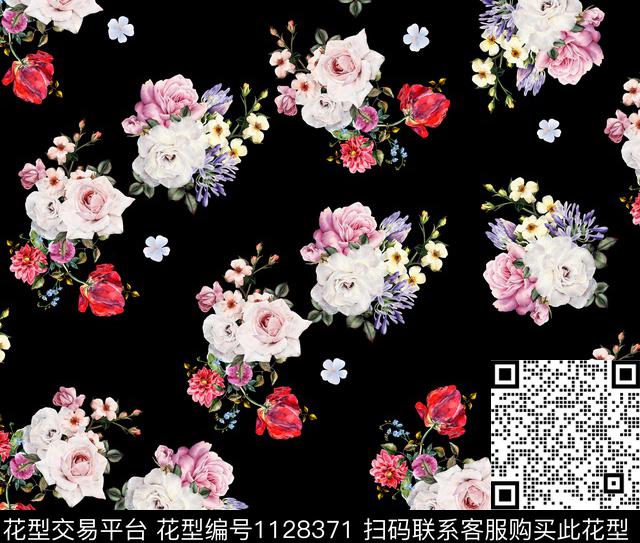 125.jpg - 1128371 - 玫瑰花 手绘花卉 春夏花型 - 传统印花花型 － 女装花型设计 － 瓦栏