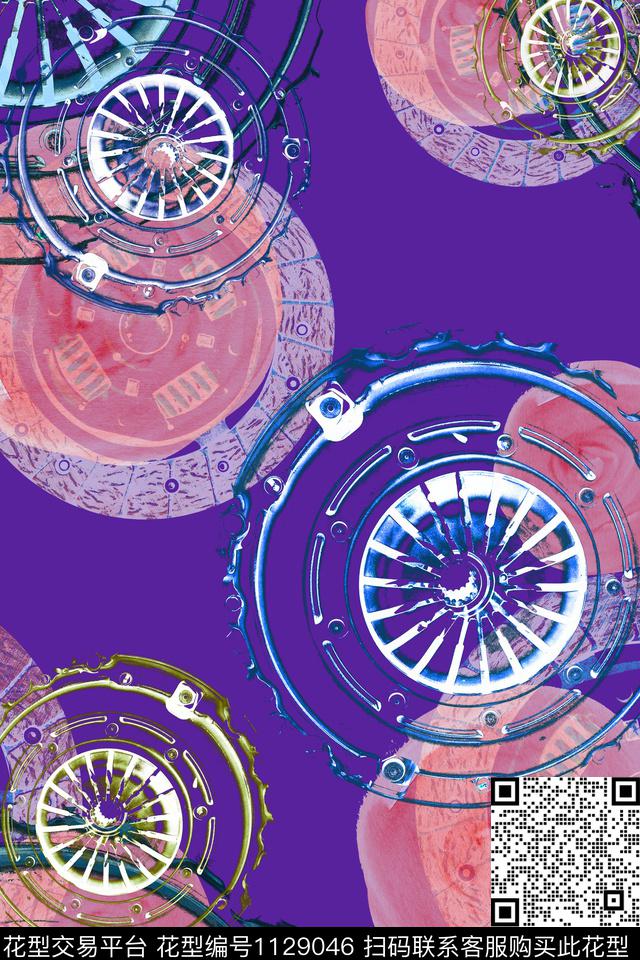 抽象几何齿轮机械未来感.jpg - 1129046 - 几何 肌理 抽象 - 数码印花花型 － 女装花型设计 － 瓦栏