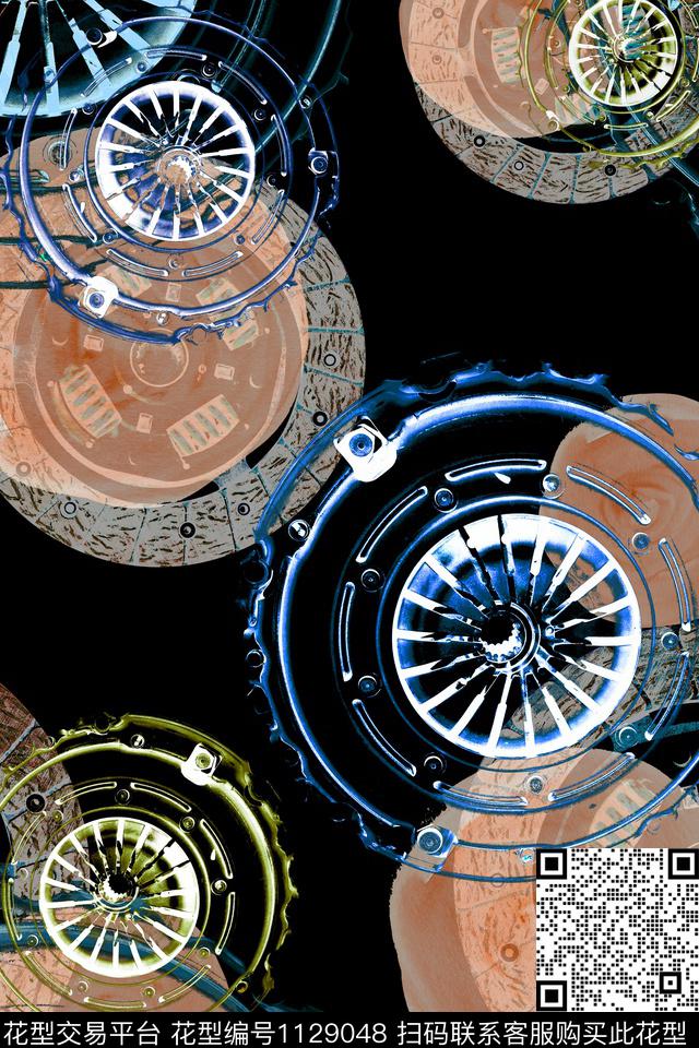 抽象几何齿轮机械未来感-2.jpg - 1129048 - 几何 肌理 抽象 - 数码印花花型 － 女装花型设计 － 瓦栏