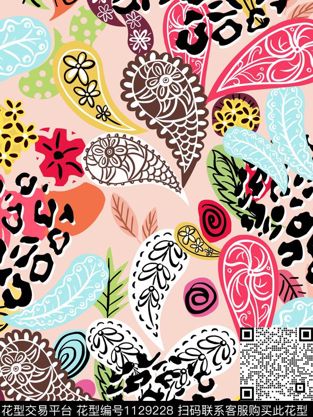佩斯利9.jpg - 1129228 - 佩斯利 豹纹 动物 - 传统印花花型 － 女装花型设计 － 瓦栏
