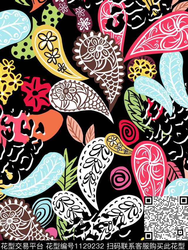 佩斯利9a.jpg - 1129232 - 佩斯利 豹纹 动物 - 传统印花花型 － 女装花型设计 － 瓦栏