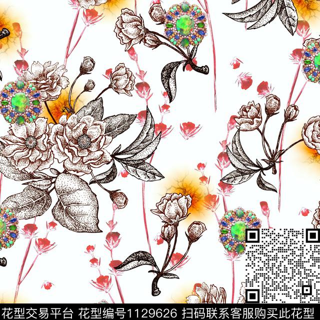 花朵小光团-2.jpg - 1129626 - 花卉 抽象 珠宝宝石 - 数码印花花型 － 女装花型设计 － 瓦栏