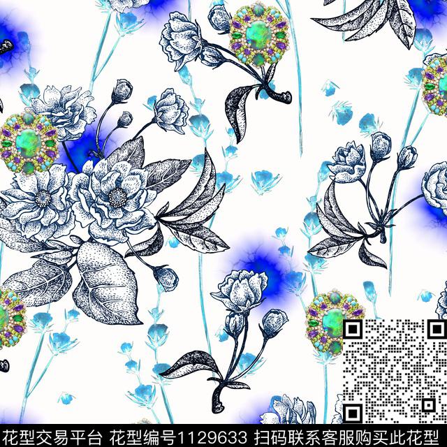 花朵小光团-1.jpg - 1129633 - 花卉 抽象 珠宝宝石 - 数码印花花型 － 女装花型设计 － 瓦栏