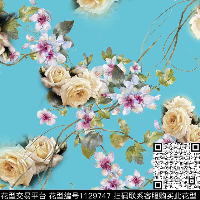 1809207-1.jpg - 1129747 - 花卉 女装 彩地花卉 - 数码印花花型 － 女装花型设计 － 瓦栏