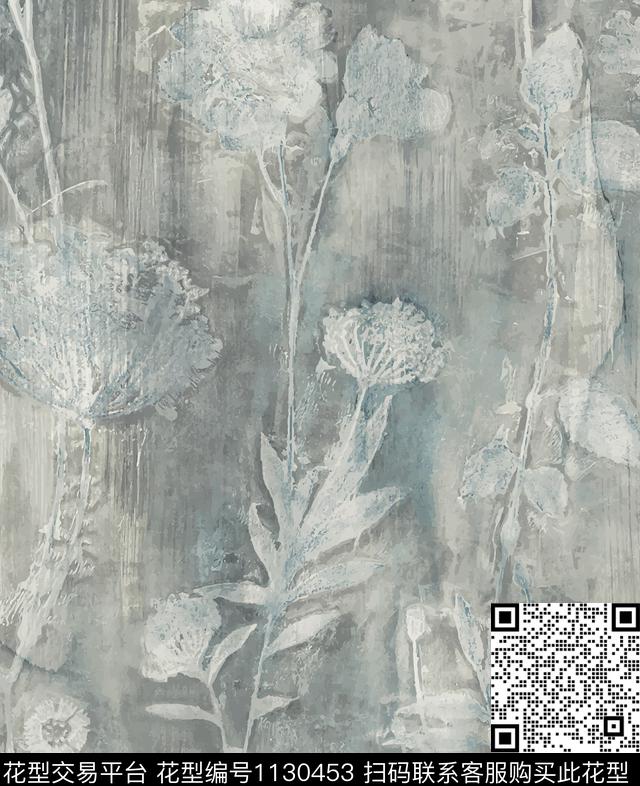 027.jpg - 1130453 - 手绘花卉 植物 水墨风 - 数码印花花型 － 窗帘花型设计 － 瓦栏