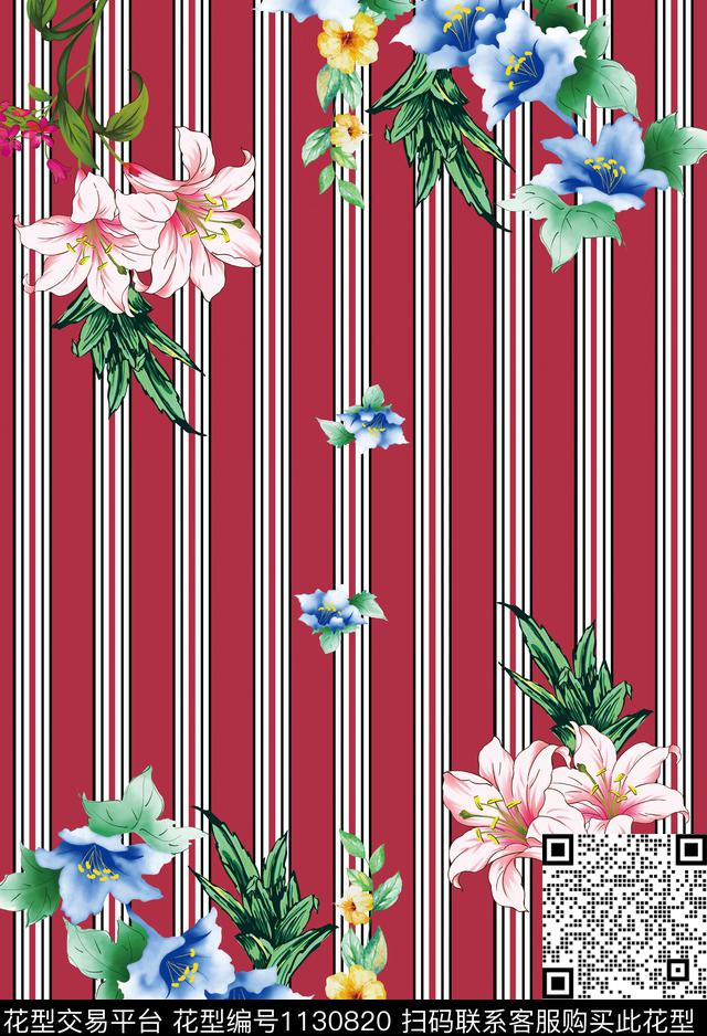 43.jpg - 1130820 - 热带花型 手绘花卉 条纹 - 数码印花花型 － 女装花型设计 － 瓦栏