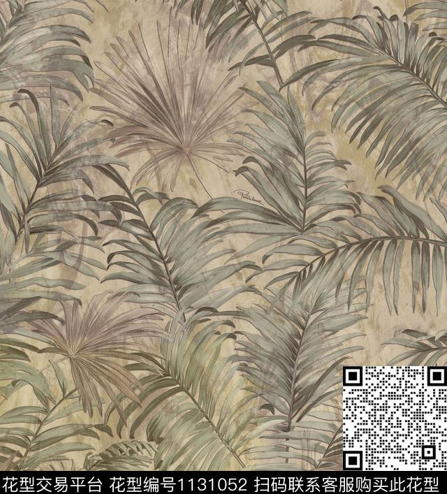 084.jpg - 1131052 - 绿植树叶 棕榈树 水彩 - 数码印花花型 － 窗帘花型设计 － 瓦栏