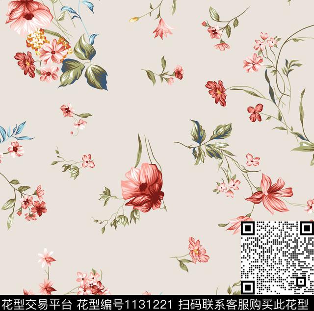 221.jpg - 1131221 - 手绘玫瑰 玫瑰花 手绘花卉 - 传统印花花型 － 女装花型设计 － 瓦栏