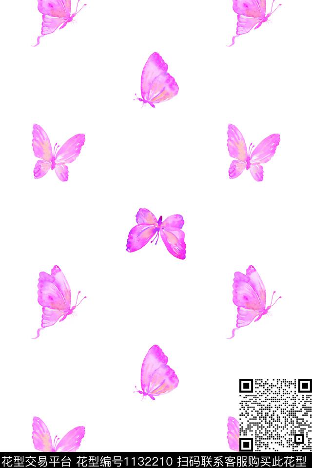 18101806-1.jpg - 1132210 - 水彩蝴蝶 散点排列 数码花型 - 数码印花花型 － 女装花型设计 － 瓦栏