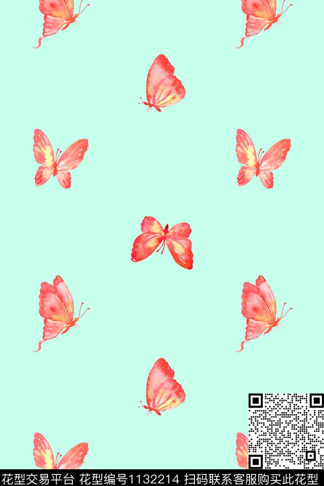 18101806-2.jpg - 1132214 - 水彩蝴蝶 散点排列 数码花型 - 数码印花花型 － 女装花型设计 － 瓦栏