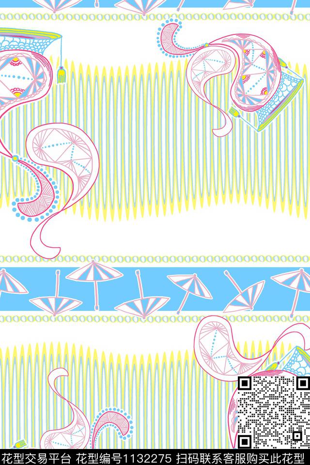 插画12.jpg - 1132275 - 条格 佩斯利 古典花纹 - 数码印花花型 － 女装花型设计 － 瓦栏
