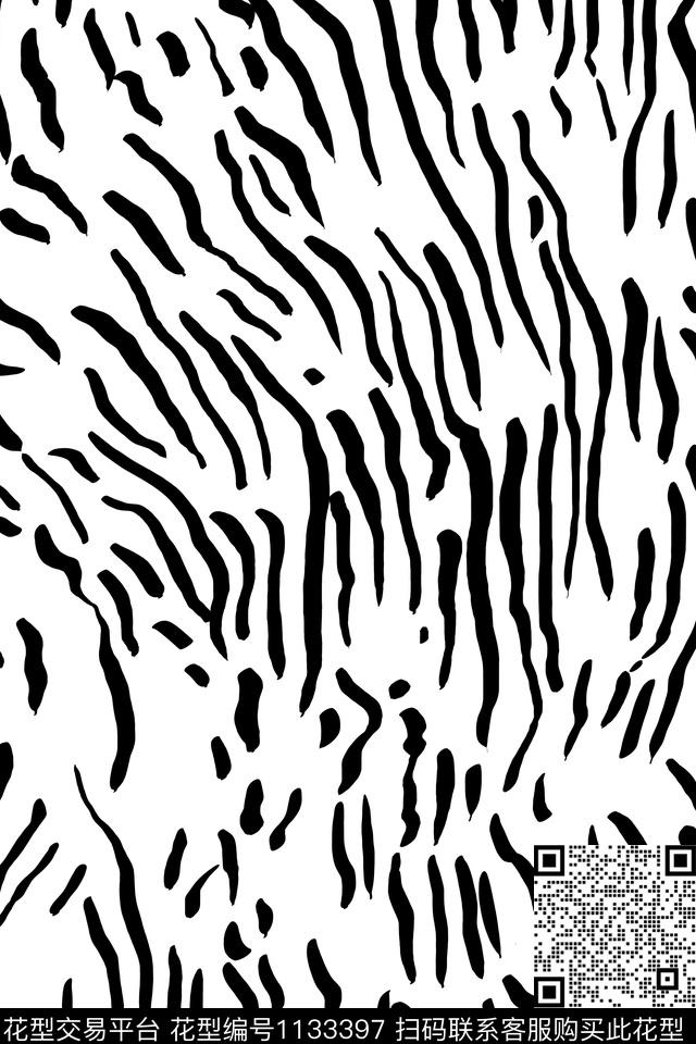 黑白条纹斑马纹女装传统印花花型下载（图片编号: 1133397） - 瓦栏（Walan）