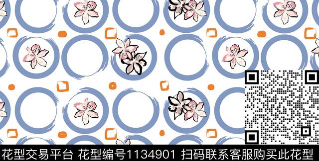圆形几何百合数码印花花型下载（图片编号: 1134901） - 瓦栏（Walan）