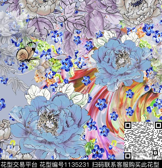 万花从中更显红-1.jpg - 1135231 - 纹理 抽象 大牌风 - 数码印花花型 － 男装花型设计 － 瓦栏