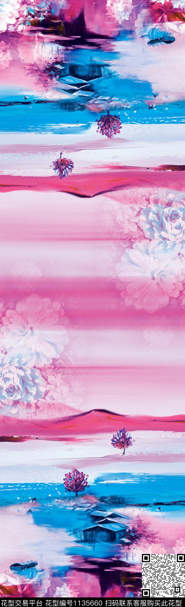 围巾风景景观数码花型数码印花花型下载（图片编号: 1135660） - 瓦栏（Walan）