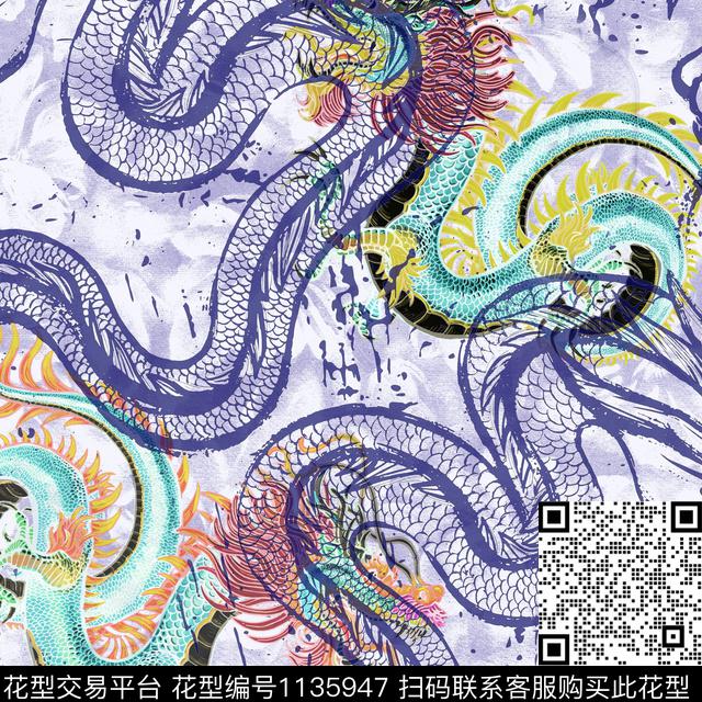 中国风龙飞九天.jpg - 1135947 - 龙 写意 抽象 - 数码印花花型 － 男装花型设计 － 瓦栏