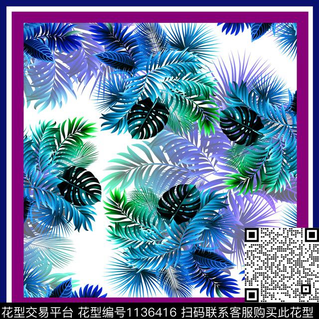 Y-17FJ78-2.jpg - 1136416 - 清爽 方巾 植物 - 数码印花花型 － 方巾花型设计 － 瓦栏