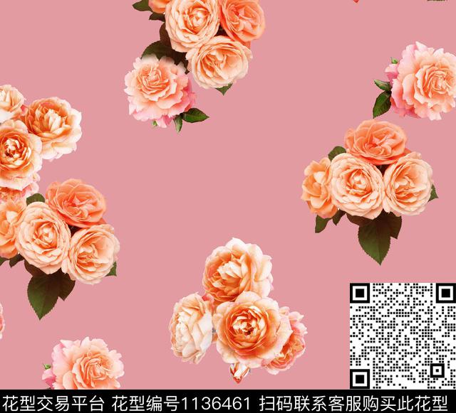 255.jpg - 1136461 - 春夏花型 牡丹 玫瑰花 - 传统印花花型 － 女装花型设计 － 瓦栏