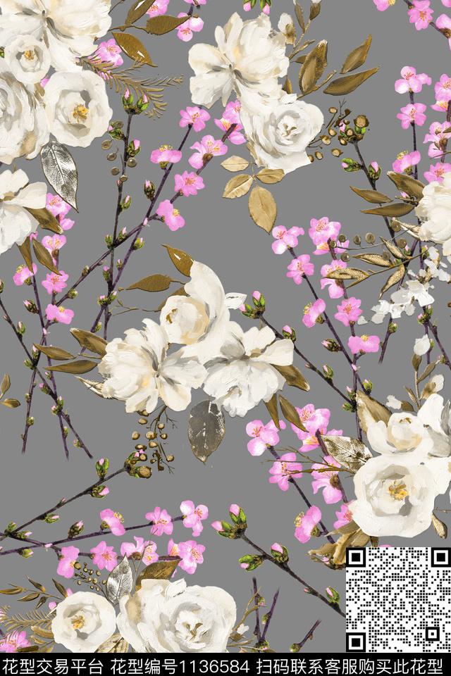 1810281-1.jpg - 1136584 - 数码花型 花卉 彩地花卉 - 数码印花花型 － 女装花型设计 － 瓦栏