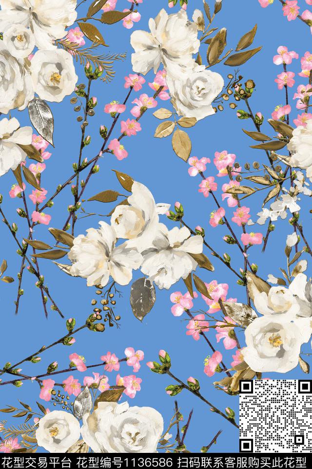 1810281-3.jpg - 1136586 - 数码花型 花卉 彩地花卉 - 数码印花花型 － 女装花型设计 － 瓦栏