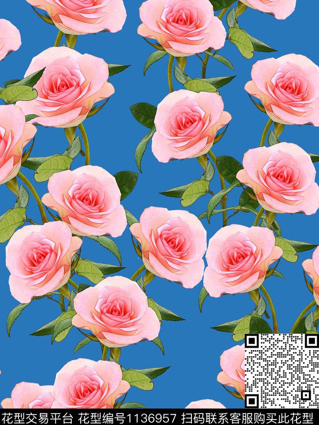 1810282.jpg - 1136957 - 数码花型 花卉 彩地花卉 - 数码印花花型 － 女装花型设计 － 瓦栏