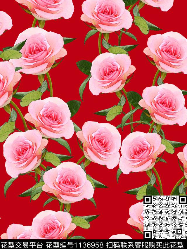 1810282-1.jpg - 1136958 - 数码花型 花卉 彩地花卉 - 数码印花花型 － 女装花型设计 － 瓦栏