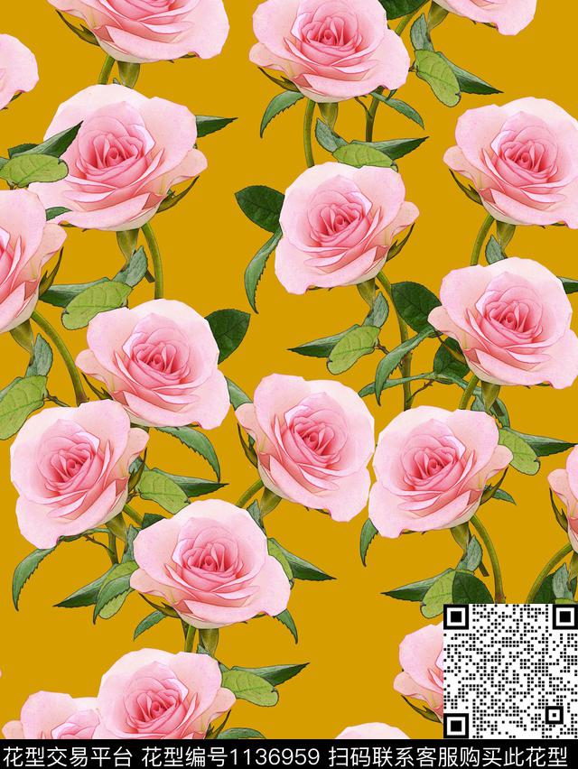 1810282-2.jpg - 1136959 - 数码花型 花卉 彩地花卉 - 数码印花花型 － 女装花型设计 － 瓦栏