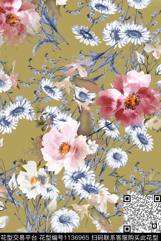 1810211-1.jpg - 1136965 - 数码花型 花卉 彩地花卉 - 数码印花花型 － 女装花型设计 － 瓦栏