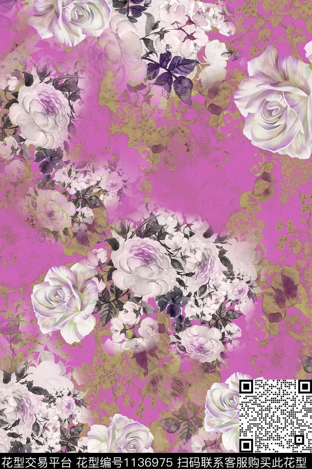 1810284-1.jpg - 1136975 - 数码花型 花卉 彩地花卉 - 数码印花花型 － 女装花型设计 － 瓦栏