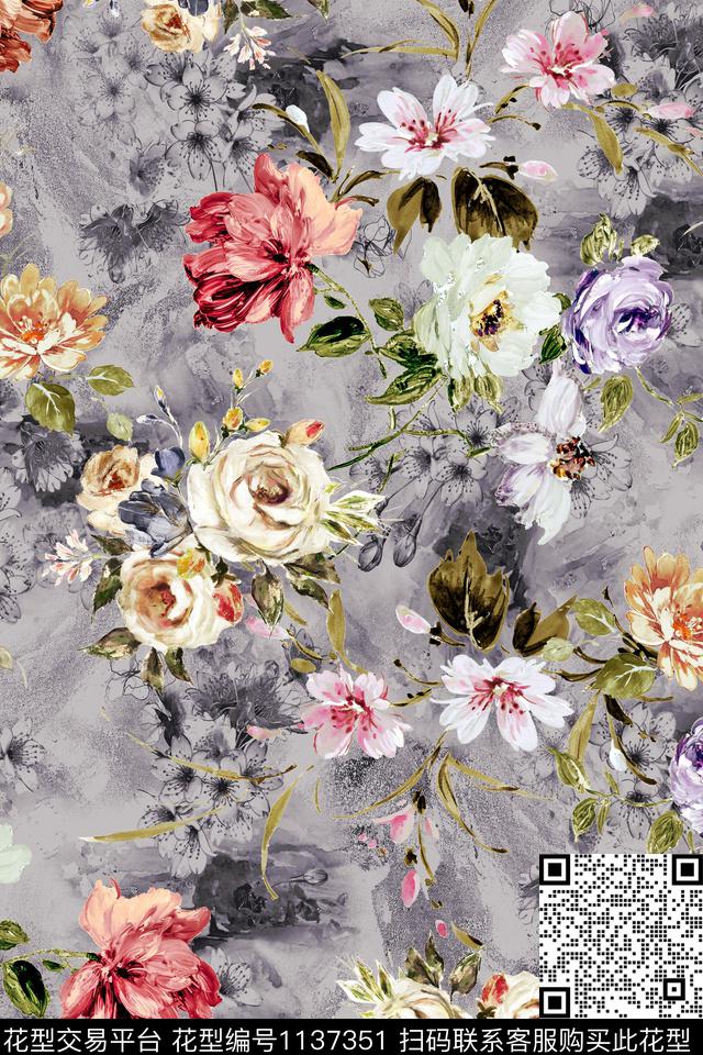 1807013.jpg - 1137351 - 数码花型 花卉 彩地花卉 - 数码印花花型 － 女装花型设计 － 瓦栏